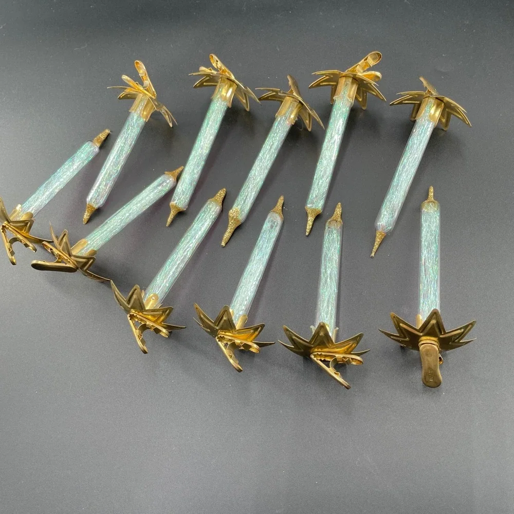 Clip On Candle Ornaments Christmas Iridescent Tinsel Color Changing Blue Pink
